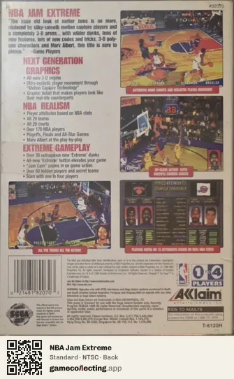 NBA Jam Extreme Sega Saturn, NTSC box back