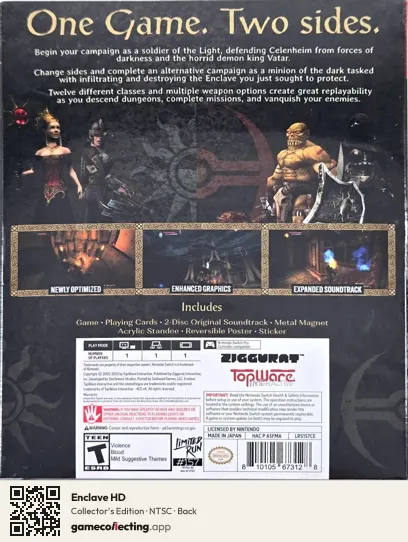 Enclave HD Nintendo Switch, NTSC box back