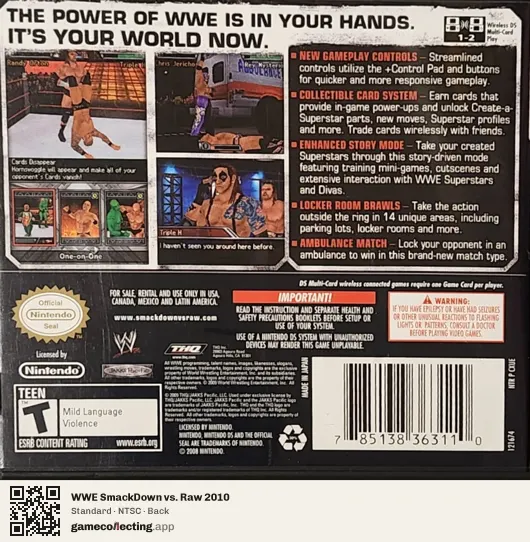 WWE SmackDown vs. Raw 2010 Nintendo DS, NTSC box back