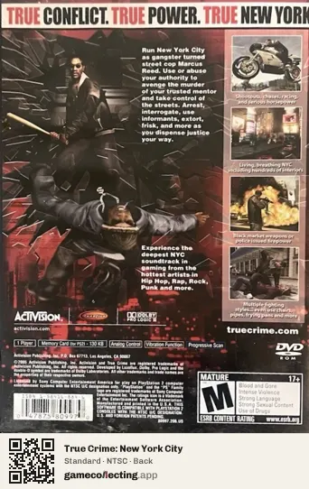 True Crime: New York City PlayStation 2, NTSC box back