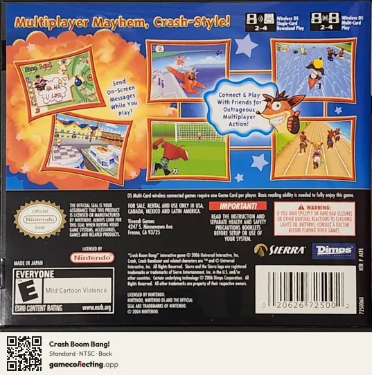 Crash Boom Bang! Nintendo DS, NTSC box back