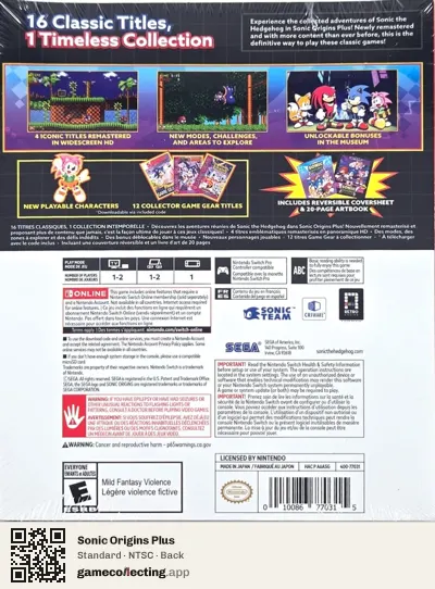 Sonic Origins Plus Nintendo Switch, NTSC box back