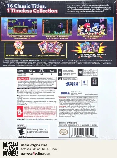 Sonic Origins Plus Nintendo Switch, NTSC box back
