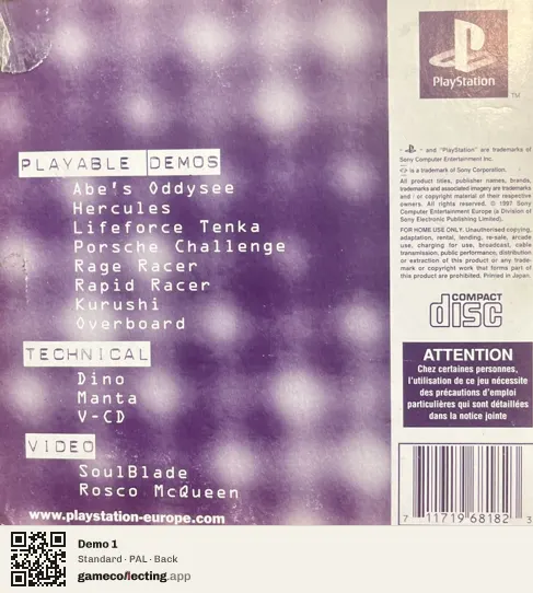 Demo 1 PlayStation, PAL box back