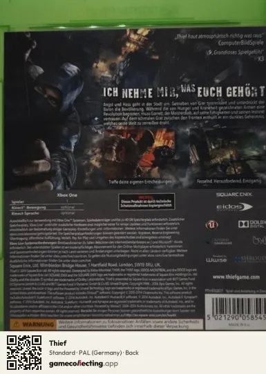 Thief Xbox One, Germany box back