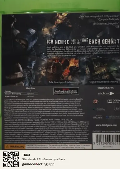 Thief Xbox One, Germany box back
