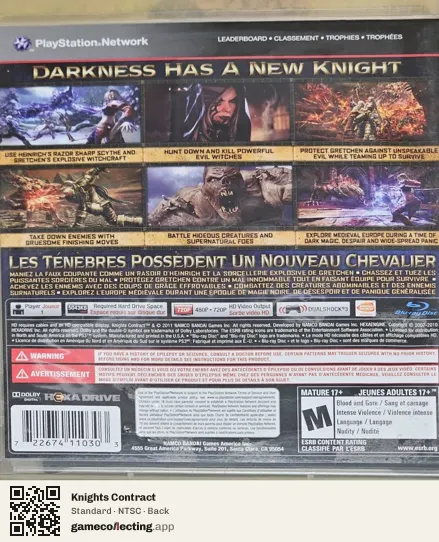 Knights Contract PlayStation 3, NTSC box back