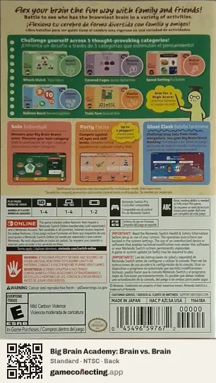 Big Brain Academy: Brain vs. Brain Nintendo Switch, NTSC box back