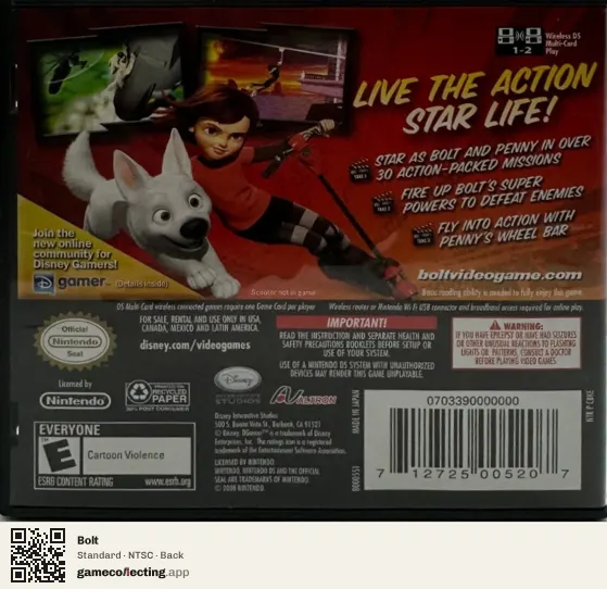 Bolt Nintendo DS, NTSC box back