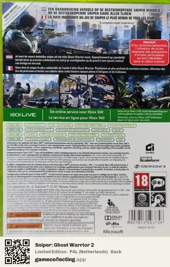 Sniper: Ghost Warrior 2 Xbox 360, Netherlands box back