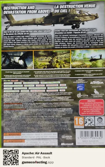 Apache: Air Assault Xbox 360, PAL box back