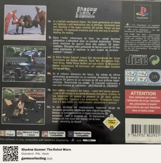 Shadow Gunner: The Robot Wars PlayStation, PAL box back