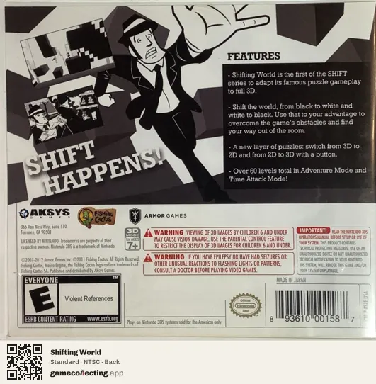 Shifting World Nintendo 3DS, NTSC box back