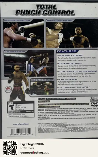 Fight Night 2004 PlayStation 2, NTSC box back