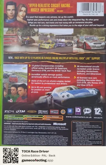 TOCA Race Driver Xbox, PAL box back