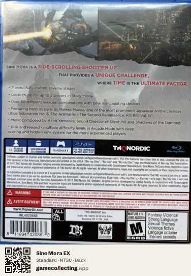 Sine Mora EX PlayStation 4, NTSC box back