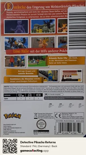 Detective Pikachu Returns Nintendo Switch, Germany box back