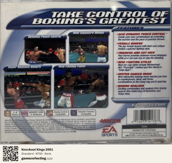 Knockout Kings 2001 PlayStation, NTSC box back