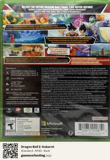 Dragon Ball Z: Kakarot Xbox Series X, NTSC box back