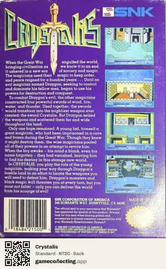 Crystalis Nintendo Entertainment System, NTSC box back
