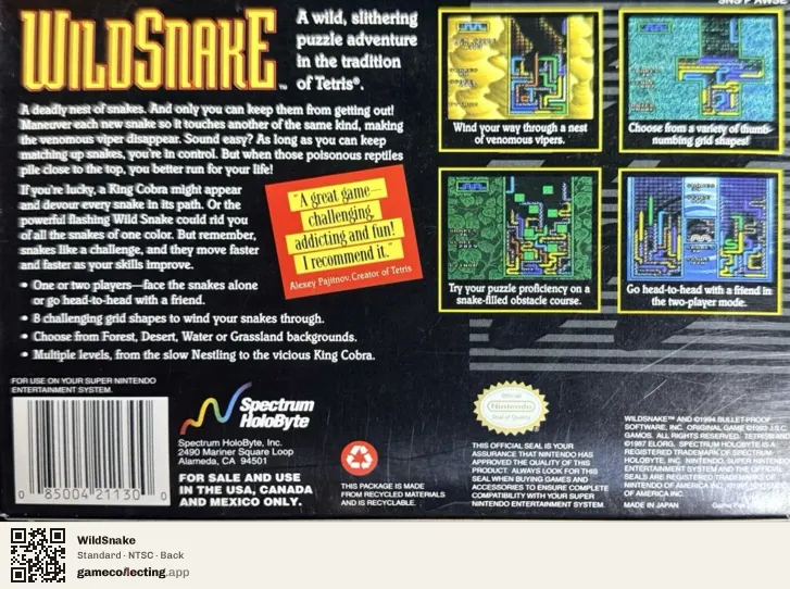 WildSnake Super Nintendo Entertainment System, NTSC box back
