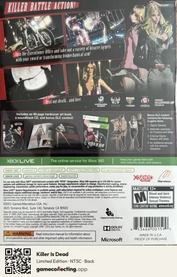 Killer Is Dead Xbox 360, NTSC box back