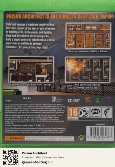 Prison Architect Xbox One, Germany box back