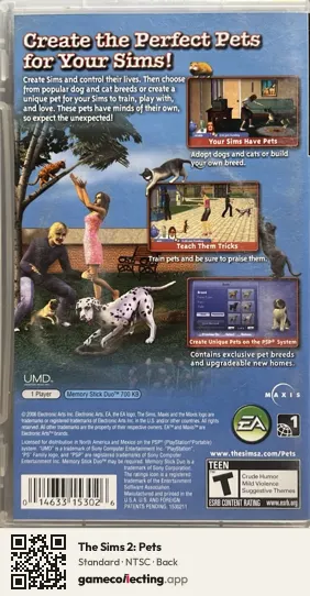 The Sims 2: Pets PlayStation Portable, NTSC box back