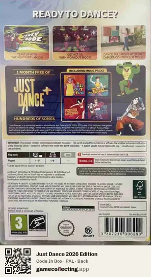 Just Dance 2026 Edition Nintendo Switch, PAL box back