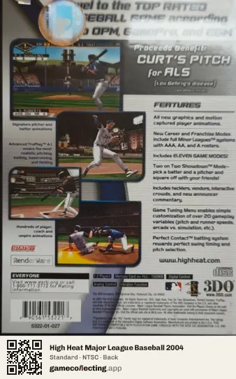 High Heat Major League Baseball 2004 PlayStation 2, NTSC box back