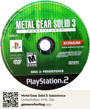 Metal Gear Solid 3: Subsistence PlayStation 2, NTSC disc