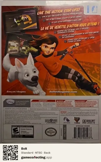 Bolt Nintendo Wii, NTSC box back