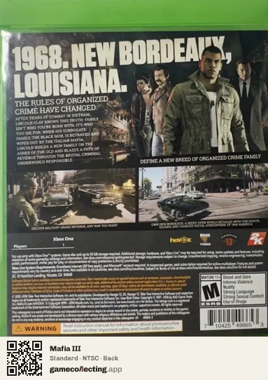 Mafia III Xbox One, NTSC box back