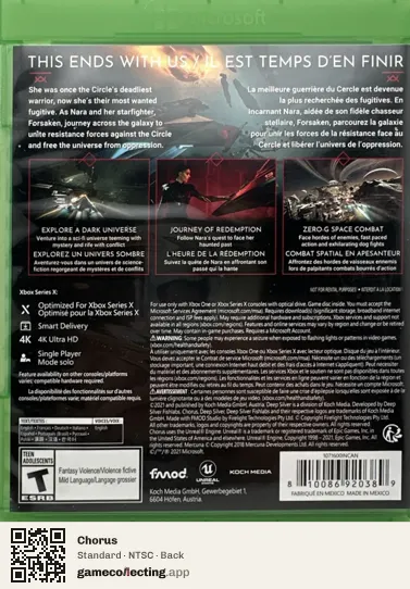 Chorus Xbox Series X, NTSC box back