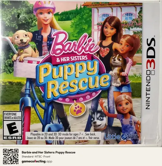Barbie and Her Sisters: Puppy Rescue Nintendo 3DS, NTSC box front