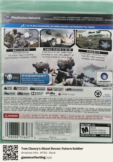 Tom Clancy's Ghost Recon: Future Soldier PlayStation 3, NTSC box back