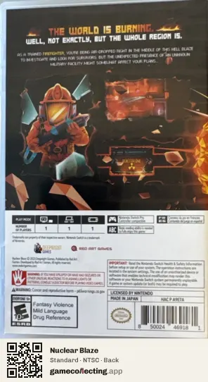 Nuclear Blaze Nintendo Switch, NTSC box back