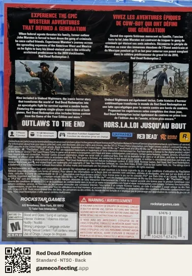 Red Dead Redemption PlayStation 5, NTSC box back