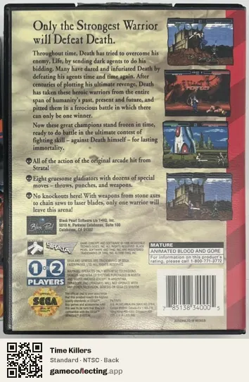 Time Killers Sega Mega Drive / Genesis, NTSC box back