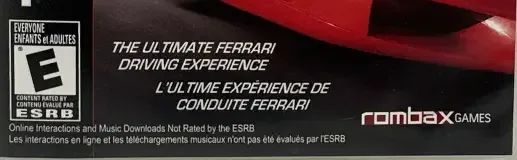 Test Drive: Ferrari Racing Legends, the ESRB box on its front