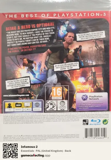 Infamous 2 PlayStation 3, United Kingdom box back