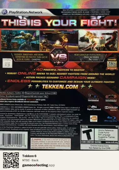 Tekken 6 PlayStation 3, NTSC box back