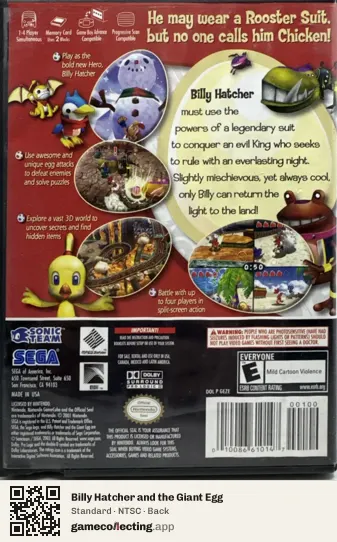 Billy Hatcher and the Giant Egg Nintendo GameCube, NTSC box back