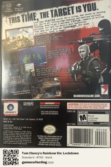 Tom Clancy's Rainbow Six: Lockdown Nintendo GameCube, NTSC box back