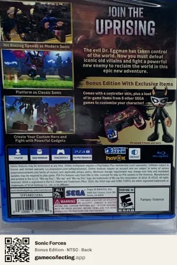 Sonic Forces PlayStation 4, NTSC box back