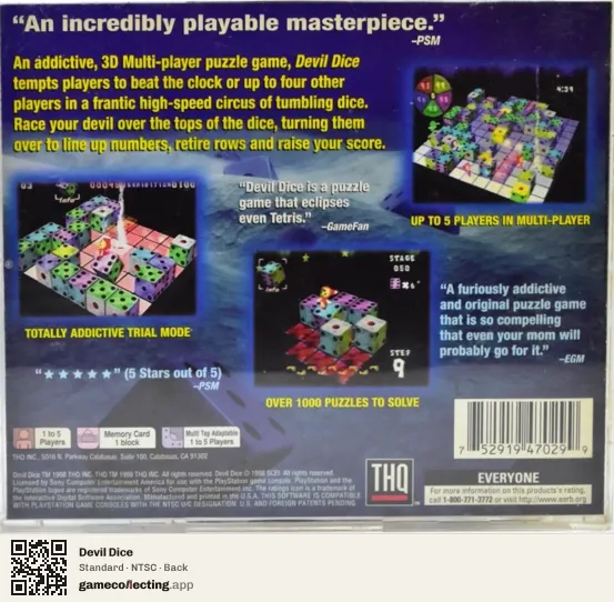 Devil Dice PlayStation, NTSC box back