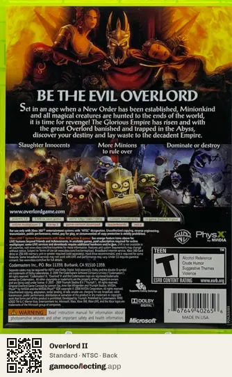 Overlord II Xbox 360, NTSC box back