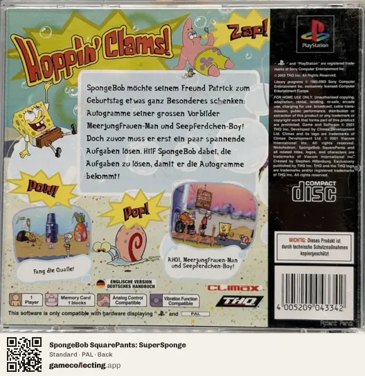 SpongeBob SquarePants: SuperSponge PlayStation, PAL box back