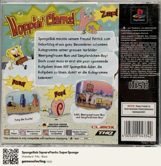 SpongeBob SquarePants: SuperSponge PlayStation, PAL box back
