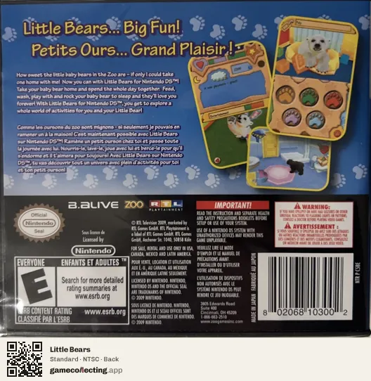 Little Bears Nintendo DS, NTSC box back